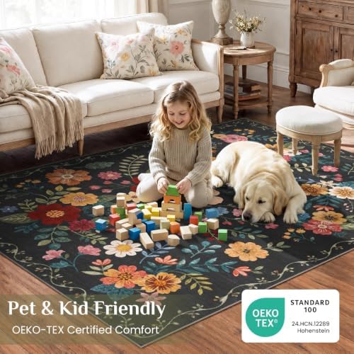 JOLLYVOGUE Floral Area Rug 5x7, Washable Rug - Image 3