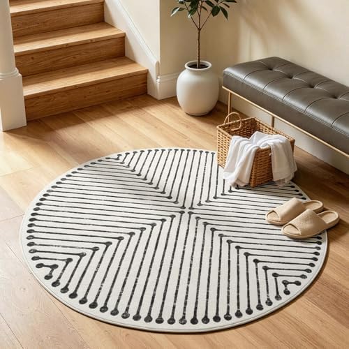 YIHOUSE Washable 4ft Round Rug for Entryway Non Slip, Striped Modern Circle by YIHOUSE