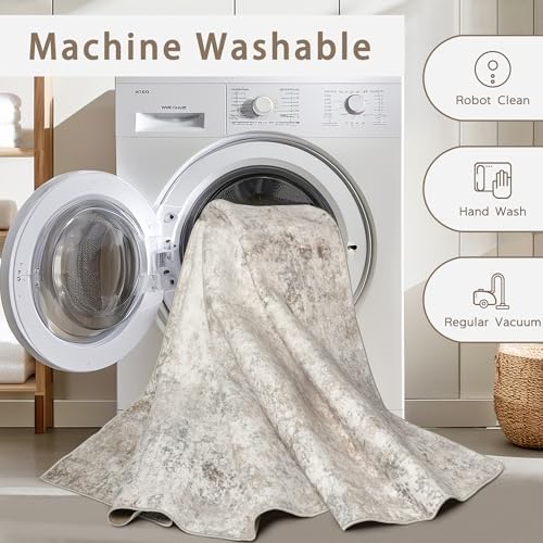 Beige Grey Washable Rugs 3x5 Area Rugs - Image 4
