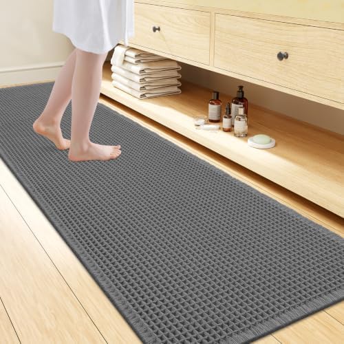 Smiry Waffle Bath Mat 72X24, Extra Soft Absorbent Bathroom Rugs, Dark Grey by Smiry