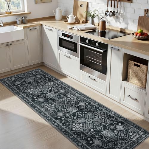 Joydeco Washable 2x6 Hallway Runner Vintage, Dark Gray&Light Gray&Black - Image 2