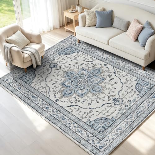 YARNSCAPE 5' x 7' Machine Washable Area Rug, Non-Slip Low-Pile Carpet by YARNSCAPE
