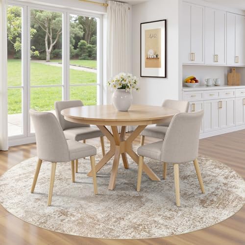 Area Rug Living Room-8X8 Abstract Washable Rug Brown - Image 3