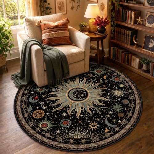 Vacuum-Friendly, Round 4ft Washable Area Rug by meejou
