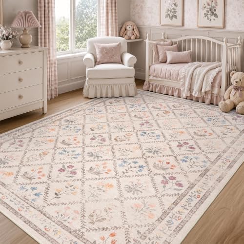 DCX Washable 6x9 Rose Biege Floral Rug - Image 3
