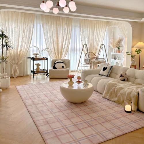 Pink Checkered 6x9 Area Rugs Washable Non-Slip - Image 6