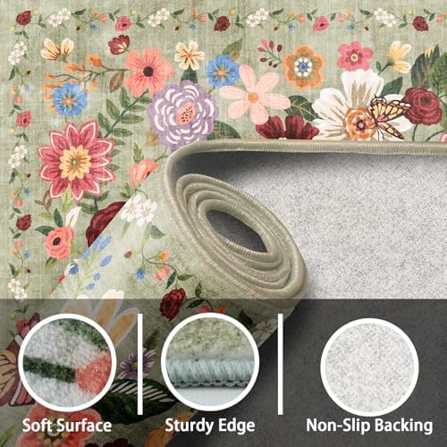 Green Floral Hallway Runner Rug 2x4 - Image 7