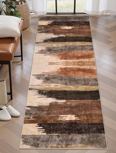 Ciicool 2x6 Runner Rugs for Hallway Kitchen, Modern Abstract Washable Brown by CIICOOLHomeDeco