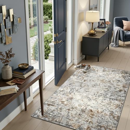 Toneed Abstract Area Rug Modern Washable Rug Soft Non Slip Rug Low Pile by Toneed