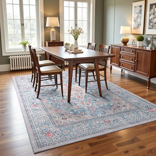4x6 Blue Washable Boho Area Rug - Image 4