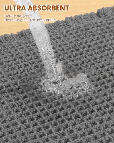 Smiry Waffle Bath Mat 72X24, Extra Soft Absorbent Bathroom Rugs, Dark Grey - Image 5
