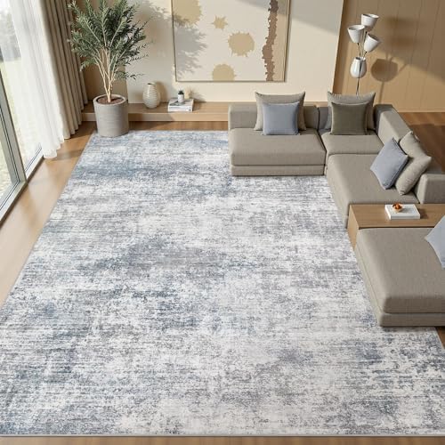 10x14 Area Rugs for Living Room Washable Abstract Rug Grey Blue by Natunest