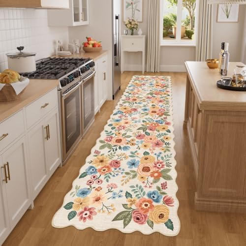 DUKINO 2x8 Washable Runner Rug, Floral Non Slip Kitchen Rugs - Image 3