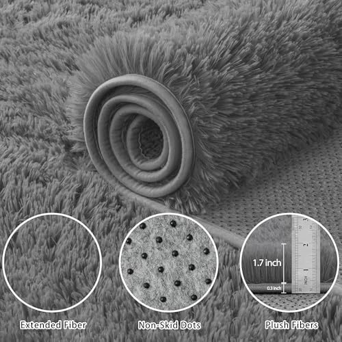 9x12 Area Rug for Living Room, Dark Gray Fluffy Shag Non-Slip Bedroom Rugs - Image 6