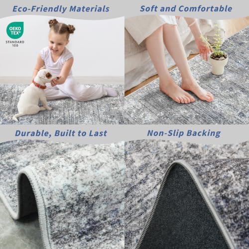 4x9 Wide Runner Rug for Hallway, Washable Non Slip Long Kitchen Rug, Soft Low - Image 5