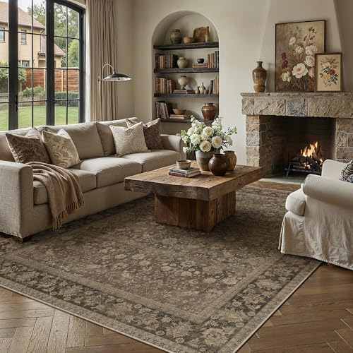 HUGEAR 8x10 Brown Linen Look Washable Area Rug - Image 3