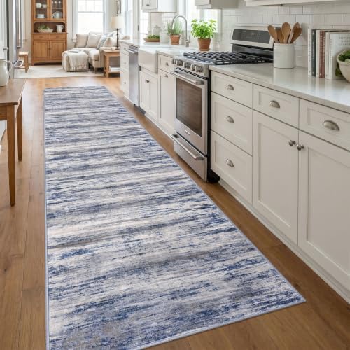 KOZYFLY Modern Wide Hallway Runner Rug 3x16 Washable Rug Runner Grey Blue - Image 2