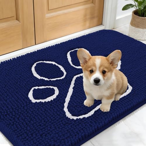 OLANLY Dog Door Mat for Muddy Paws 24x16, Paw Print Design Chenille Mud Mat by OLANLY