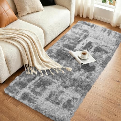 Noahas 2x10 Grey Fluffy Soft Runner Rug Non-Slip - Image 3
