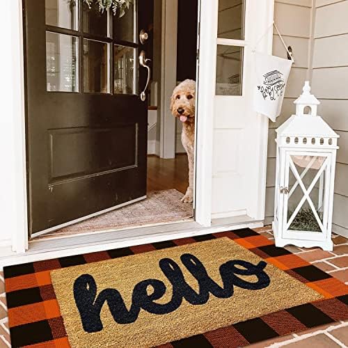 KILOCOCO 2.3'x3.6' Fall Orange Buffalo Plaid Rug Halloween Front Door Mat - Image 3