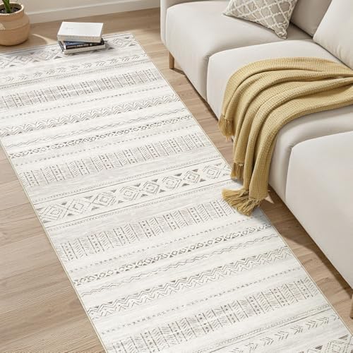 cotiled Hallway 3x10 Runner Rugs Washable Boho Rug Brown Cream - Image 7