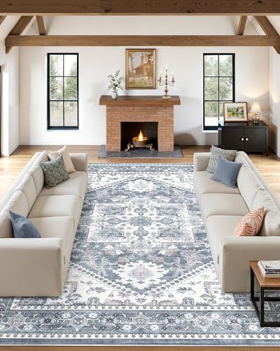 Washable Area Rug-10X14 Vintage Neutral Soft Blue by MICGEEK