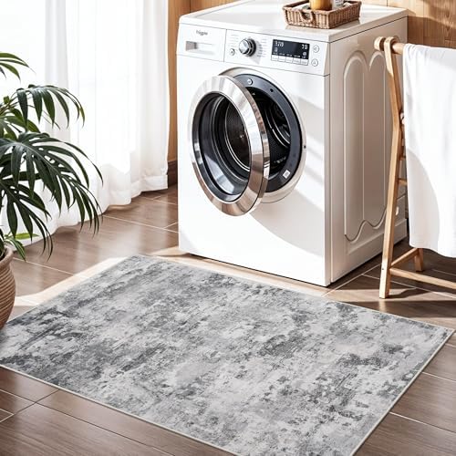 HILORUUG 2x3 Rug Washable Entryway: Non Slip Abstract Area Rugs Black Grey - Image 5