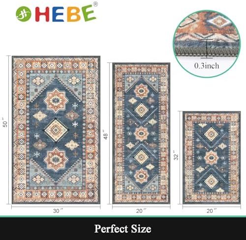 HEBE Boho Kitchen Rugs Set of 3, Non Slip Washable Kitchen Mats - Image 2