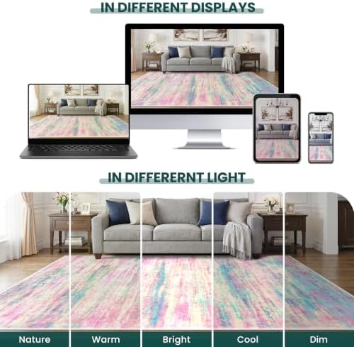 KOZYFLY Washable Girls Kids Bedroom Rug Pink 3x5 Area Rug Abstract Striped - Image 3