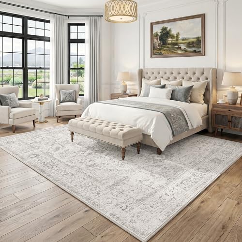 FMFUNCTEX 8x10 Washable Grey Neutral Oriental Large Living Room Area Rug - Image 2