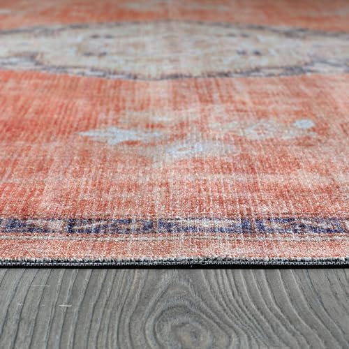Non Slip Area Rugs 5x7 Boho Medallion Floral Non Skid Rubber Backing Easy Silk - Image 7