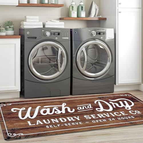 KOZYFLY Laundry Room Rug Runner 24"x72" Non Slip Kitchen Rugs Washable Laundry by KOZYFLY