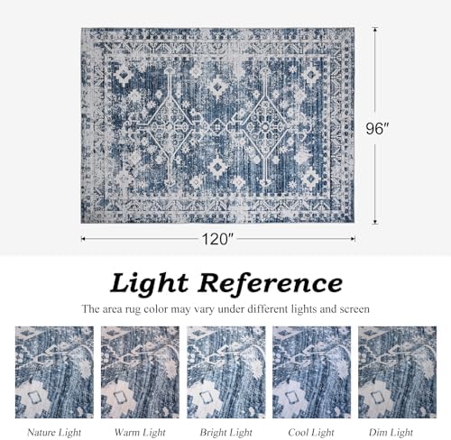 Vintage Blue Area Rugs 8x10, Washable Living Room Rug Non-Slip - Image 2