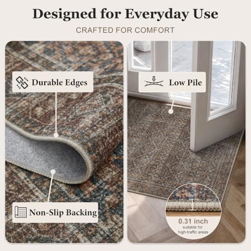 3×5 Vintage Washable Brown Area Rug - Image 3