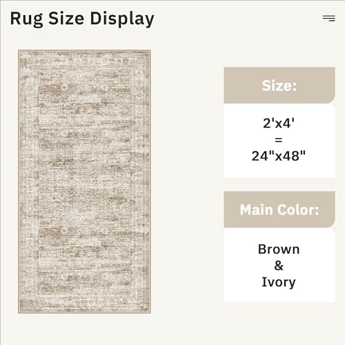 Soalmost 2x4 Washable Rugs for Kitchen, Small Area Rug Brown - Image 5