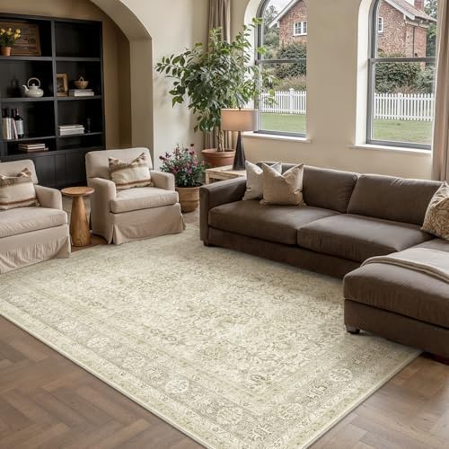 PureCozy Beige Area Rug 6x9 Vintage Traditional Distressed - Image 3