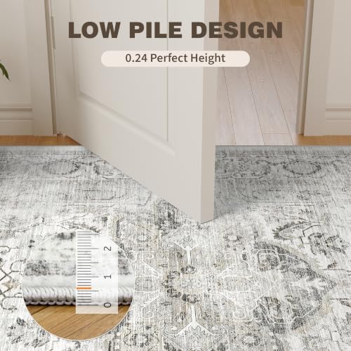 2x7 Washable Runner Rug, Vintage Non Slip Hallway Rug Ivory/Gray - Image 7
