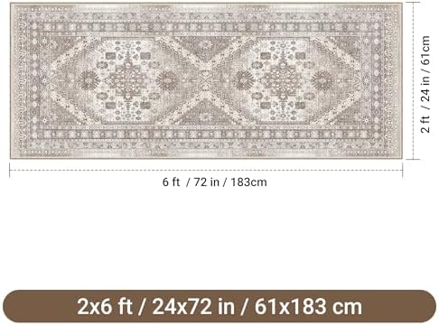 befbee 2x6 Hallway Runner Rug Non Slip Washable Kitchen Rugs Brown - Image 2