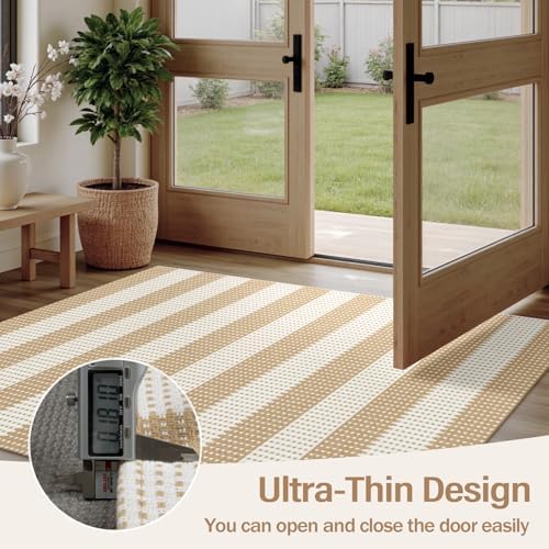 Rugalia Washable Woven Indoor Outdoor Doormat, 2x3 Natural Beige Cotton Striped - Image 4