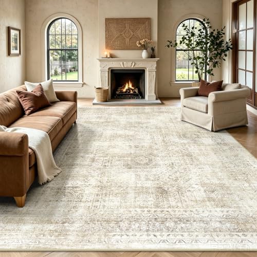 8x10 Area Rugs for Living Room, Washable Vintage Retro Floral Rug, Low Pile Non by Yarooge