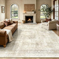 8x10 Area Rugs for Living Room, Washable Vintage Retro Floral Rug, Low Pile Non by Yarooge