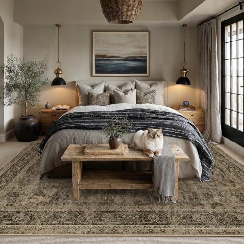 PureCozy Brown Area Rug 6x9 Vintage Oriental Distressed - Image 3