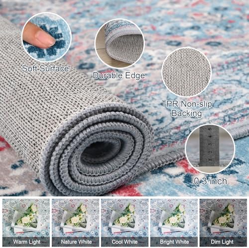 4x6 Blue Washable Boho Area Rug - Image 5