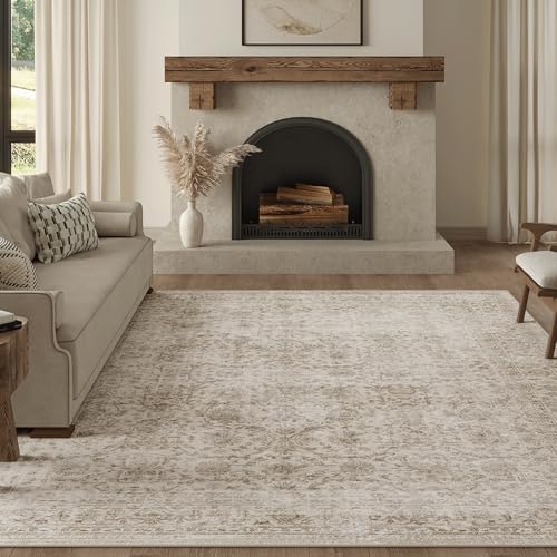 FMFUNCTEX 12x15 Washable Beige Neutral Vintage Large Area Rug Living Room by Fmfunctex