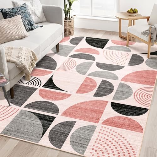 MUJOO Pink Rug Washable, 5x7 Area Rugs Non Slip Modern Abstract Boho Large by MUJOO