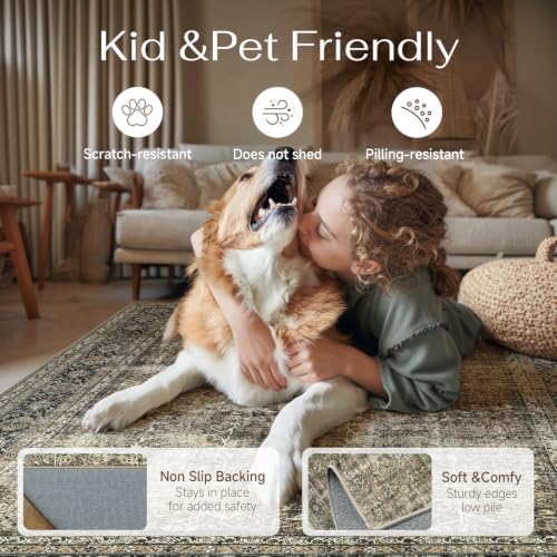 PureCozy Brown Area Rug 10x12 Vintage Traditional Distressed - Image 4