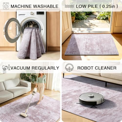 2'6x10 Runner Rug Washable Rug Vintage Abstract Hallway Runner Non-Slip Soft - Image 5