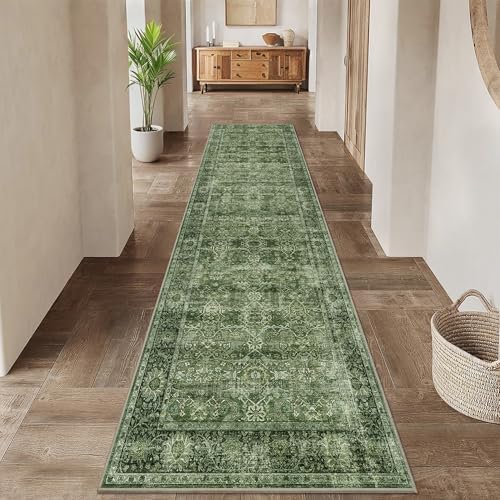 Zeeinx 3x10 Green Vintage Washable Runner Rugs - Image 2