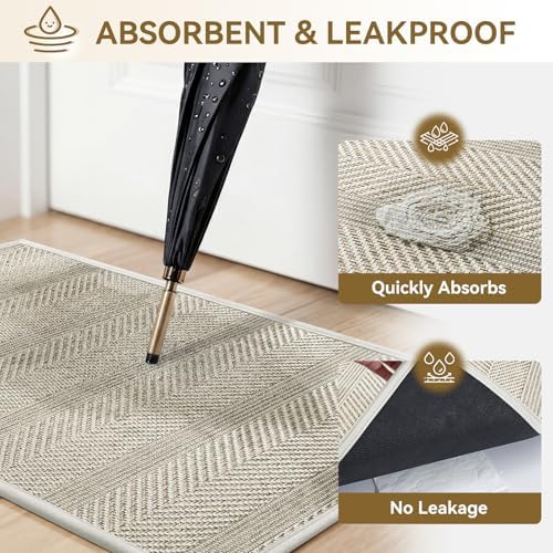 Indoor Door Mat Thin Low Profile Entryway Mats Beige 36"x59" - Image 4