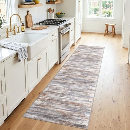 KOZYFLY Modern Rug Runner for Hallway 2x8 Grey Brown Runner Rug Washable - Image 2
